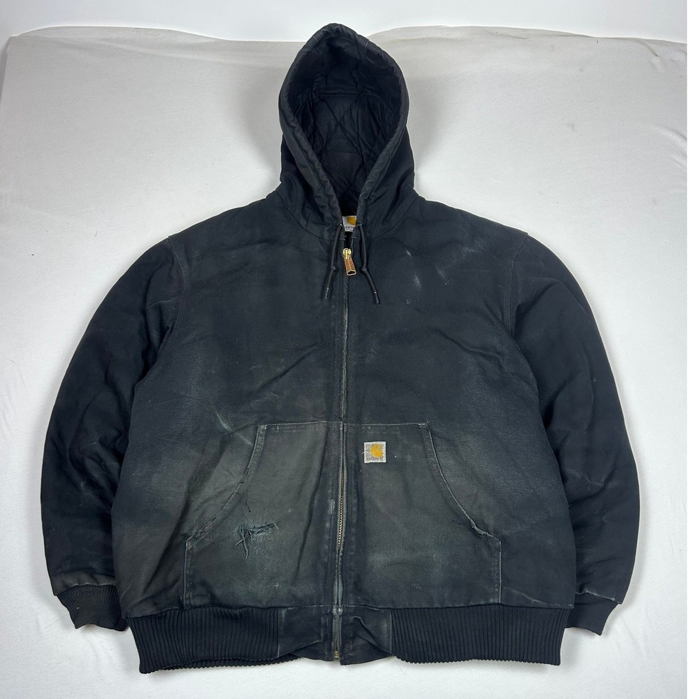 Carhartt J131 BLK Thermal Lined Duck Active Jacket Black Mens XL Tall Distressed